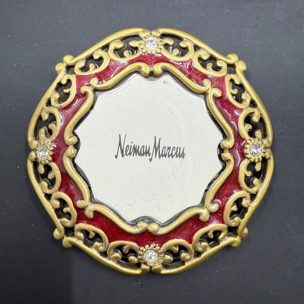 Jay Strongwater Neiman Marcus Mini Picture Frame Red Gold 2" Enamel Crystals